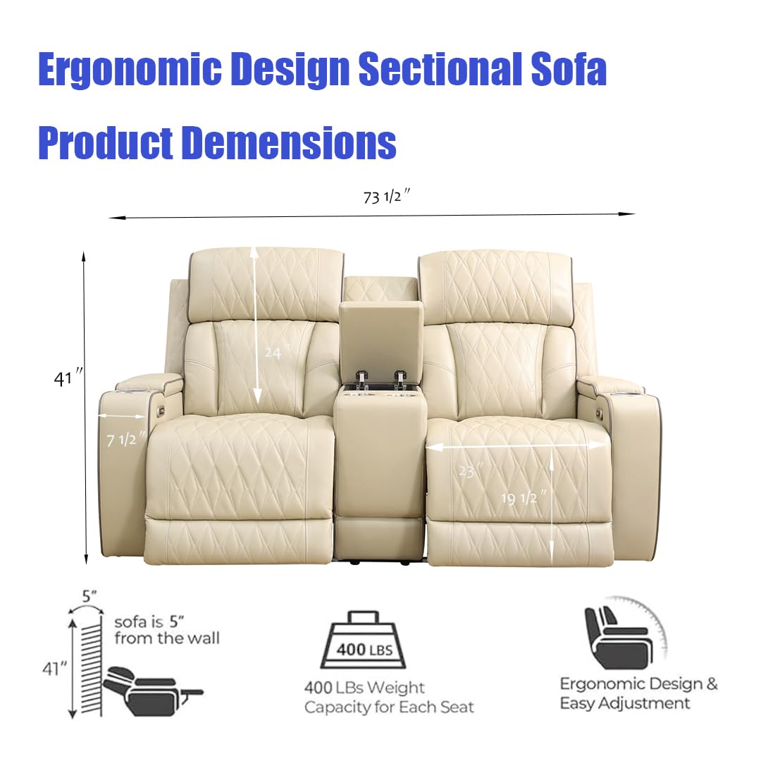 Brown Leather Recliner Sectional Couch with LED, Power Sectional Sofa and Loveseats, Power Recliner Sofa Set