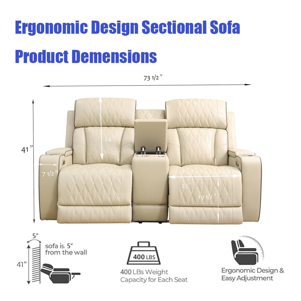 Brown Leather Recliner Sectional Couch with LED, Power Sectional Sofa and Loveseats, Power Recliner Sofa Set