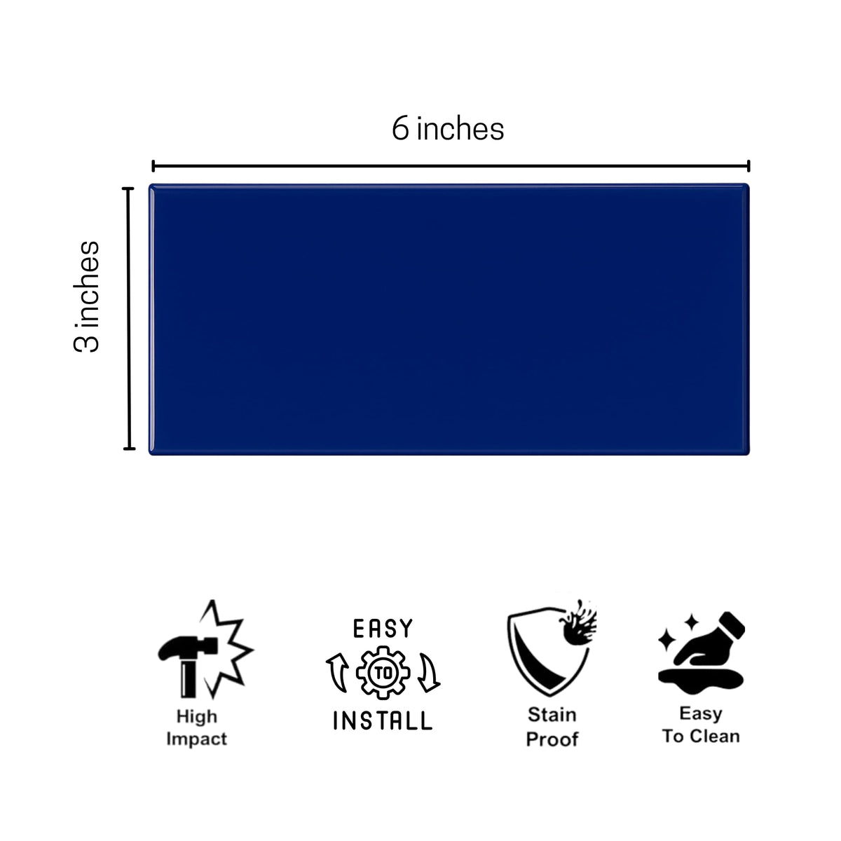 3x6 Ceramic Subway Tile Gloss (Shinny) Box of 10 Pieces Wall Shower Kitchen Backsplash (Cobalt Blue)