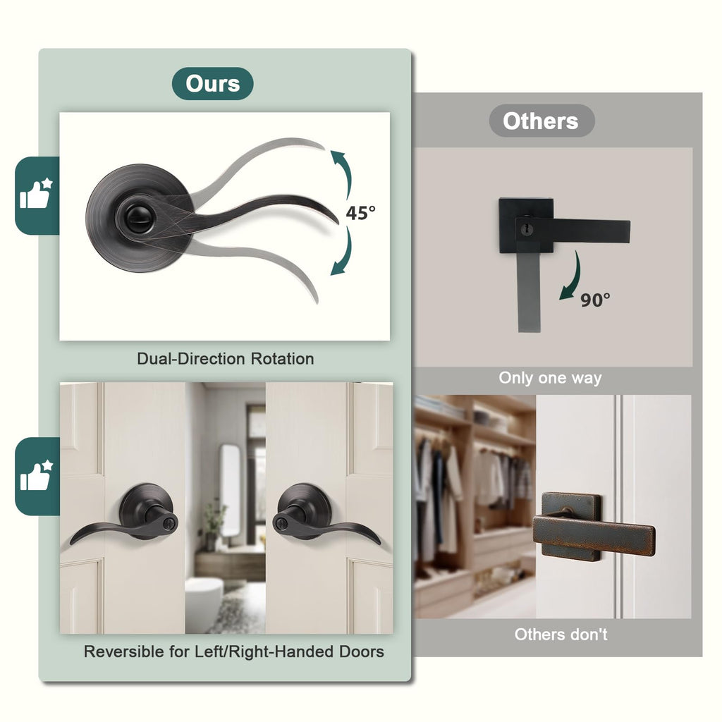 1 Pack Privacy Door Handles Interior Oil Rubbed Bronze Door Handles Bathroom Privacy Door Levers Keyless Door Hardware