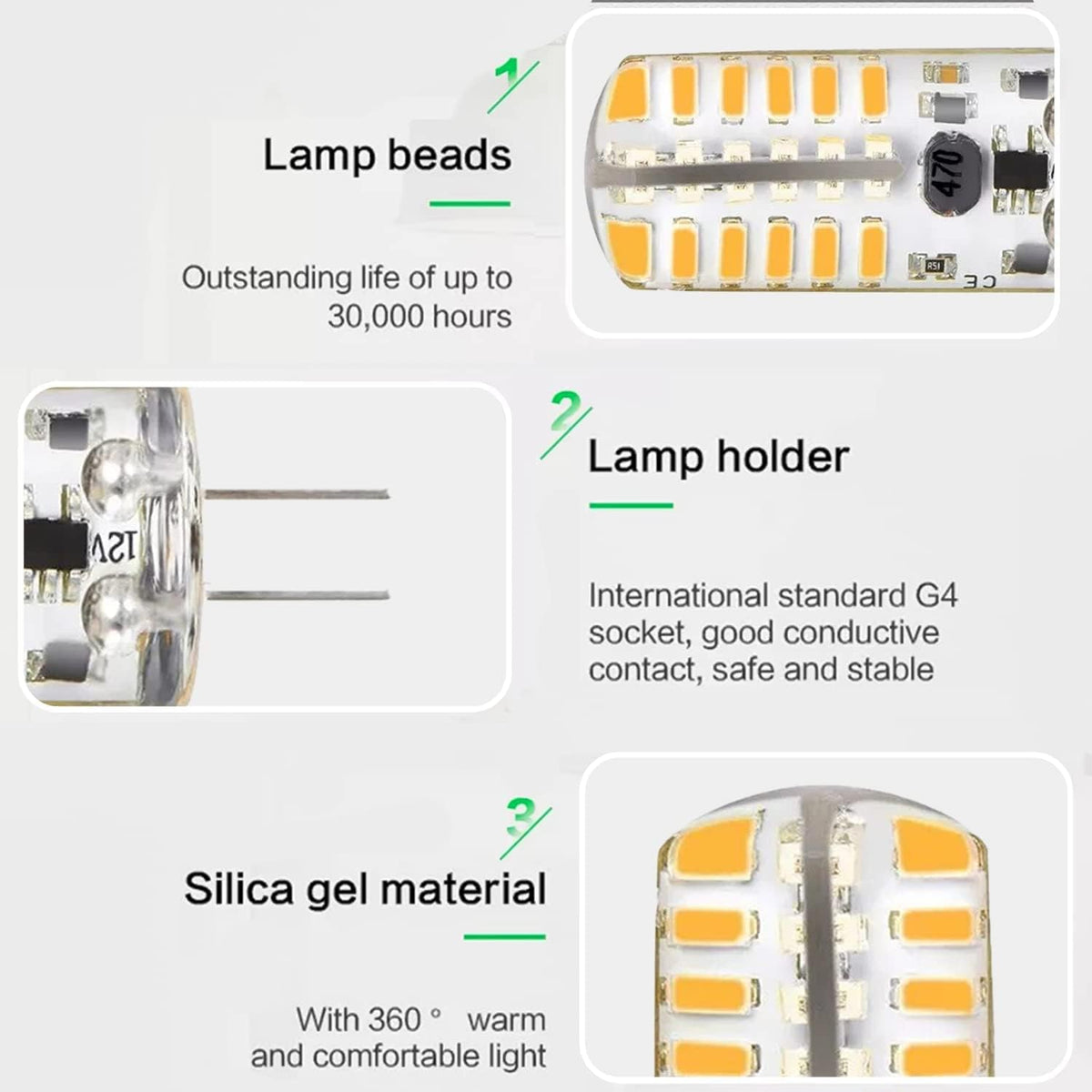 6pcs G4 LED Bulbs JC Type Bi-Pin Light 3W 12V Warm White 3000K T3 Halogen Bulb Replacement G4 Bulb for Outdoor