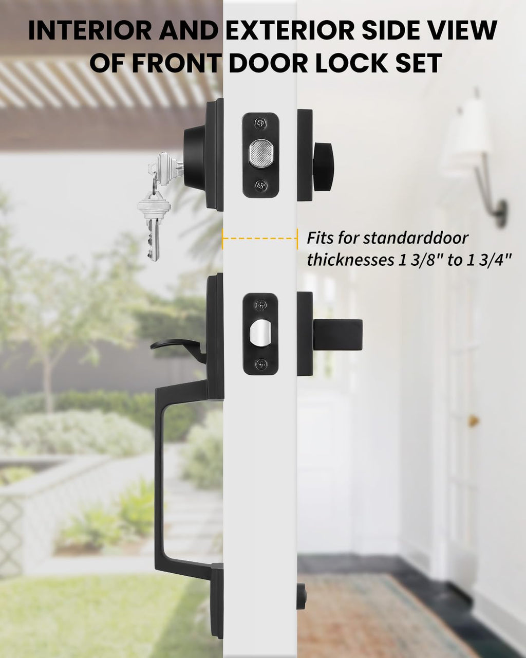 Double Door Handle Set, Black Double Door Handleset with Dummy