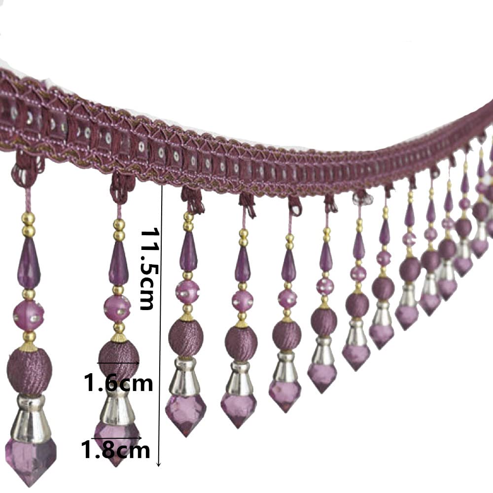 Beading Fringe Trimming Long Beads Tassel Curtain Trim Ribbon Trim for Cover Edge Decorative (Purple) - 3yards