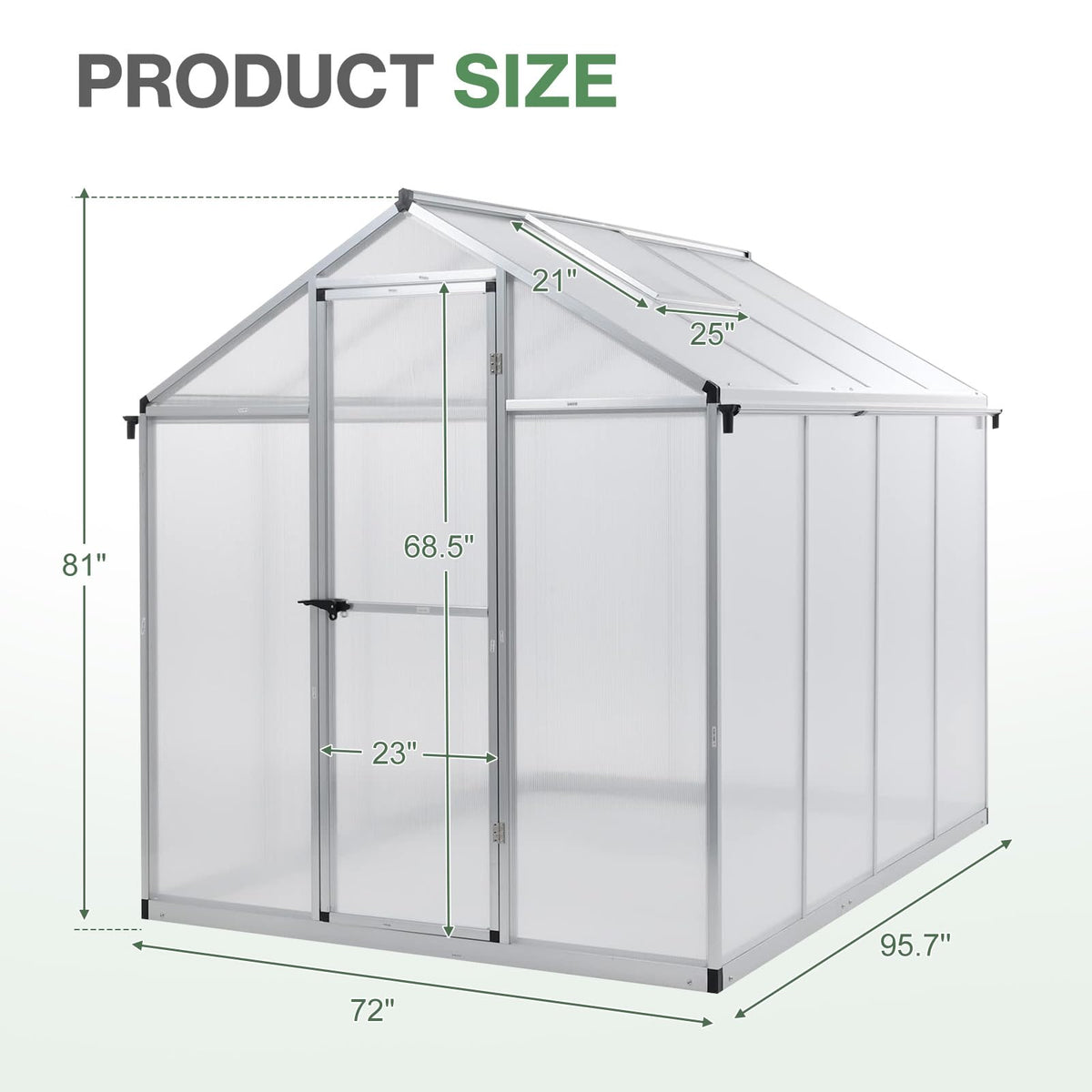 6 x 8 Ft Walk-in Greenhouse with Gutter, Adjustment Skylight