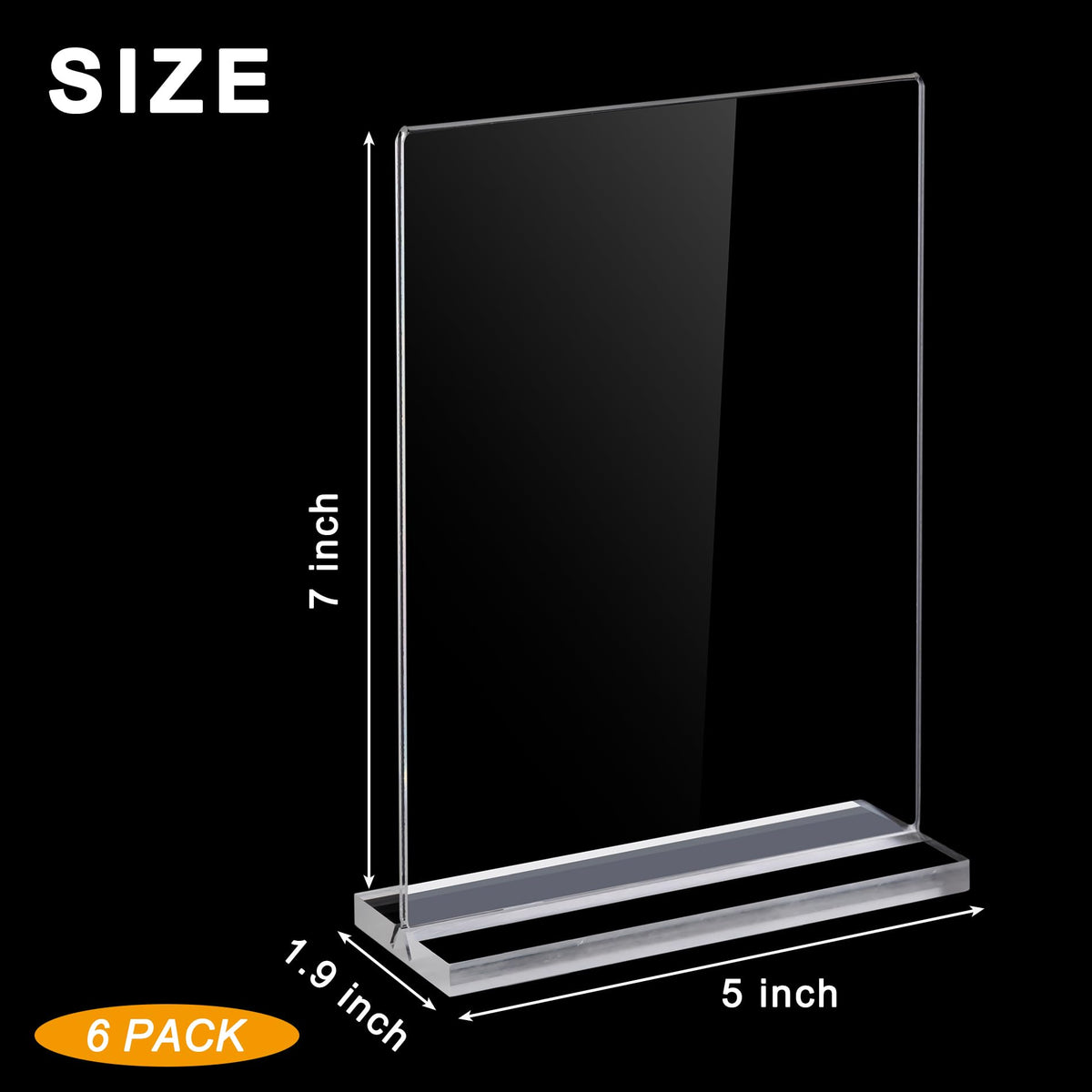 6 Pack Acrylic Sign Holder 5 x 7 Inch, Vertical Display Sign Stand
