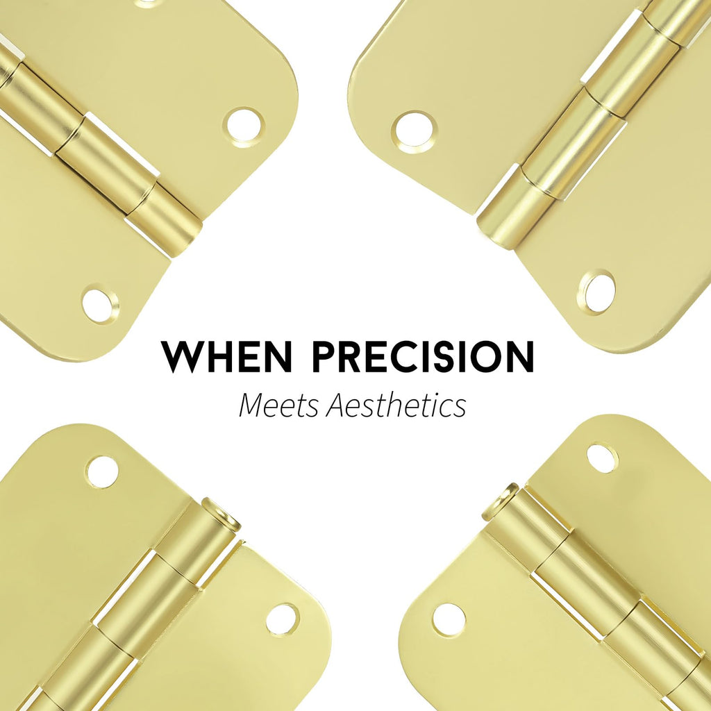 18 Pack 3.5" Polished Brass Door Hinges 5/8" Radius Corners