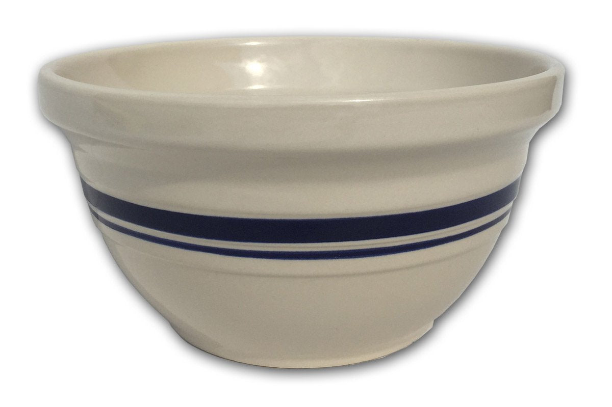 Dominion Mixing Bowl, Stoneware with Food Safe Glaze, Tan with Blue Stripe, 12 inches
