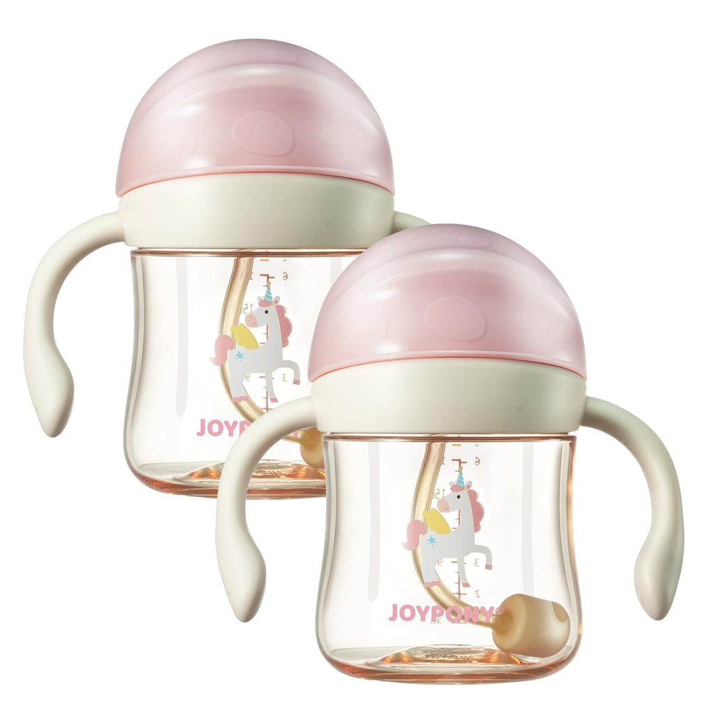 Sippy Straw Cups for Toddlers 1-3, Spill-Proof, 6 oz Pink 2 Pack
