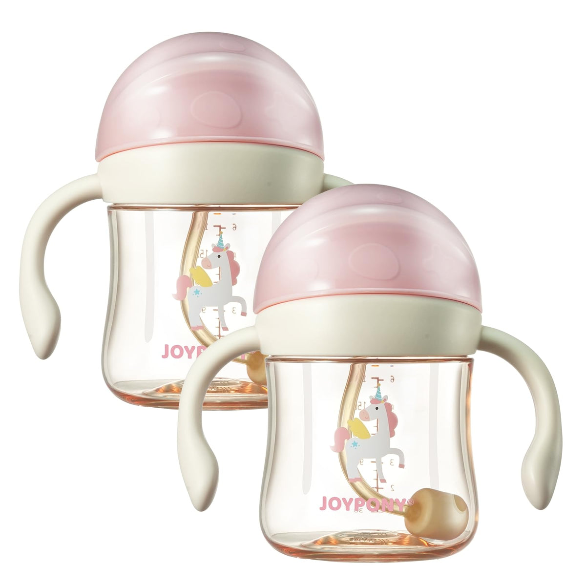 Sippy Straw Cups for Toddlers 1-3, Spill-Proof, 6 oz Pink 2 Pack