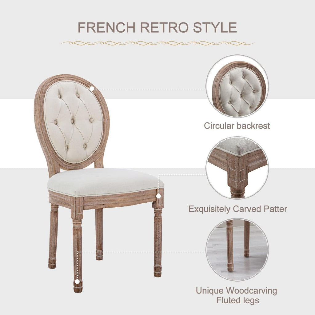 French Country Dining Chairs Set of 4, Vintage Louis-Style Chairs with Carved Solid Wood Frame