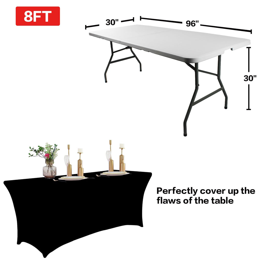 2 Pack 8FT Black Table Cloth for Rectangular Spandex Table Cover