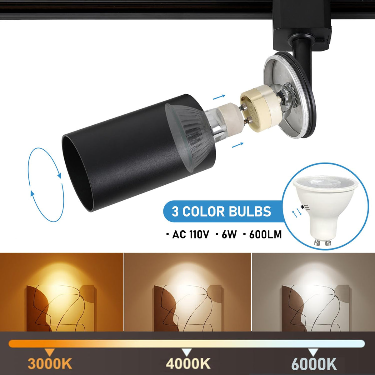 Plug in Track Lighting with Power Cord, 4-Light Black