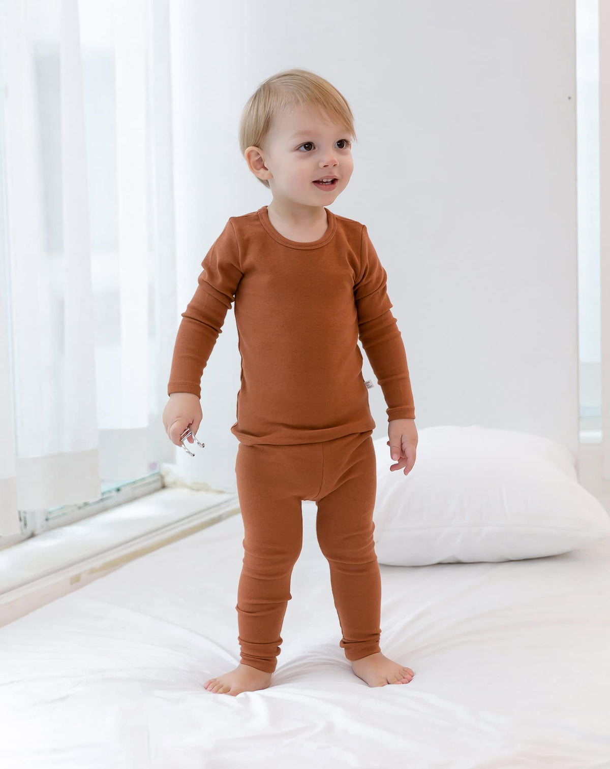 Toddler Kids Boys Girls Snug Fit Cotton Pajama Set (Camel-1)