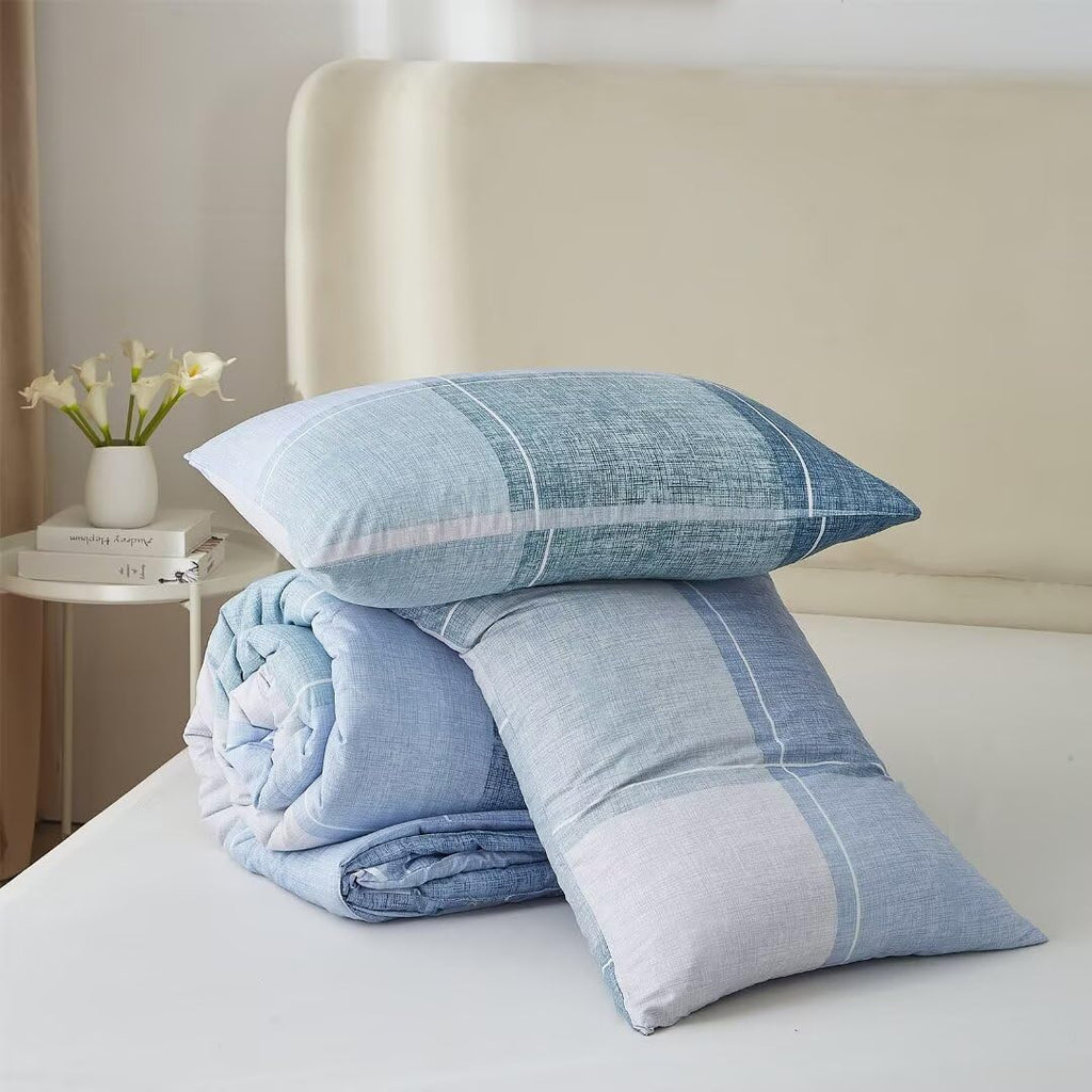 Plaid Comforter Set Farmhouse Comforter Bedding, Blue and White Comforter Grid Buffalo Reversible