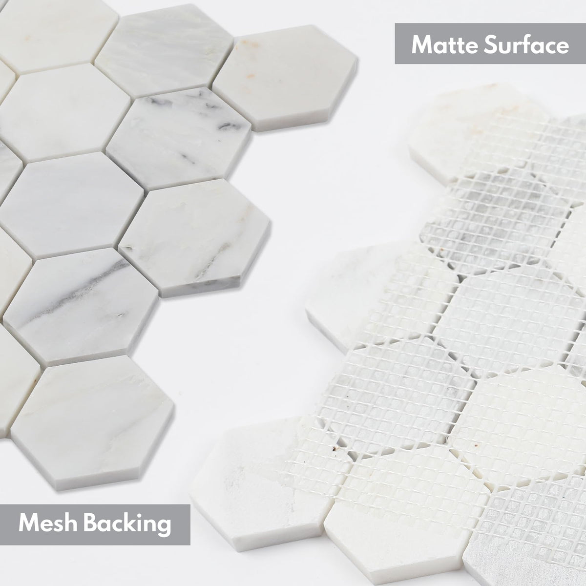 Bianco Alba Marble Stone 2 Inch Hexagon White Marble Mosaic Tile Wall Bathroom Shower Floor (5 Sheet, Honed)