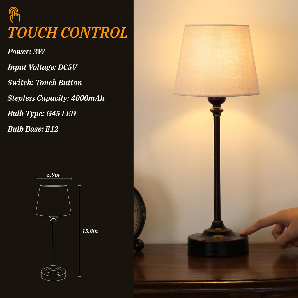 Cordless Table Lamp Rechargeable Bronze - 1 Pack Brass 4000mAH Battery Operated Lamp for Decor, 3000K Stepless