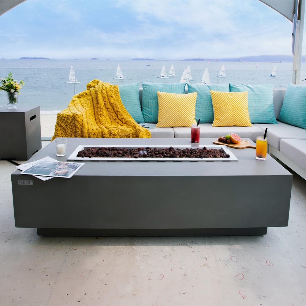 Granville Fire Table Outdoor Fire Pit 60" x 27" Cast Concrete Firepit Includes Lava Rocks 45, 000 BTUs Outdoor