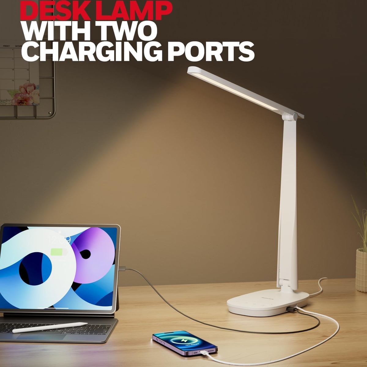 LED Desk Lamp, Eye-Caring Full Spectrum, USB Charging