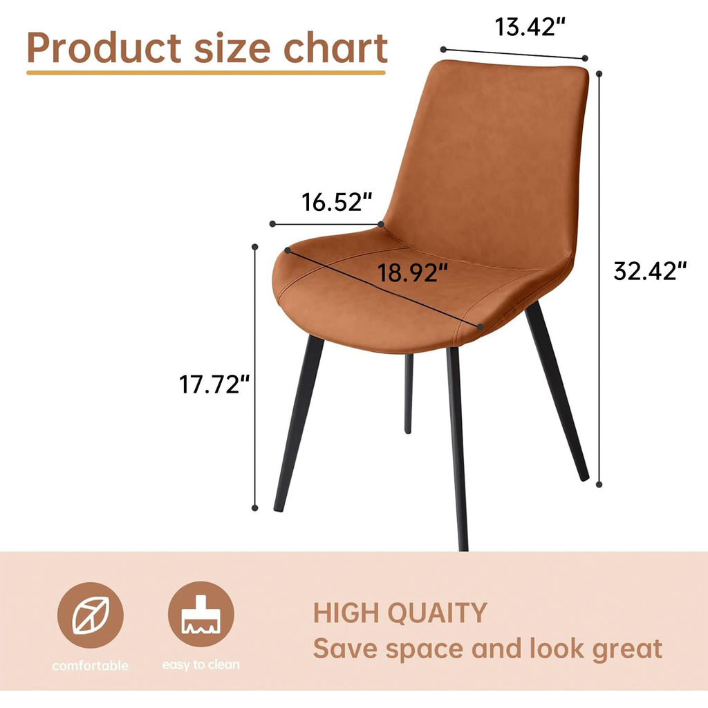 Modern Dining Chairs Set of 4, Upholstered Faux Leather Cushion Seat and Sturdy Metal Legs (4 Brown Chairs)