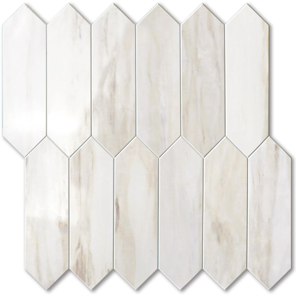 Glossy Wood Marble Grain Backsplash Tile Peel and Stick, 12.8 x 12.8 Inch 10 Sheets Long Hexagon PVC Self Adhesive