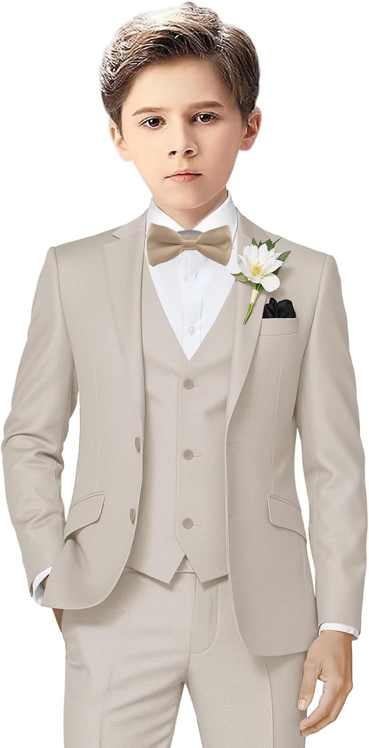 Boys 4 Piece Tuxedo Suit Vest Pants Bow Tie Set Formal Dress Clothes