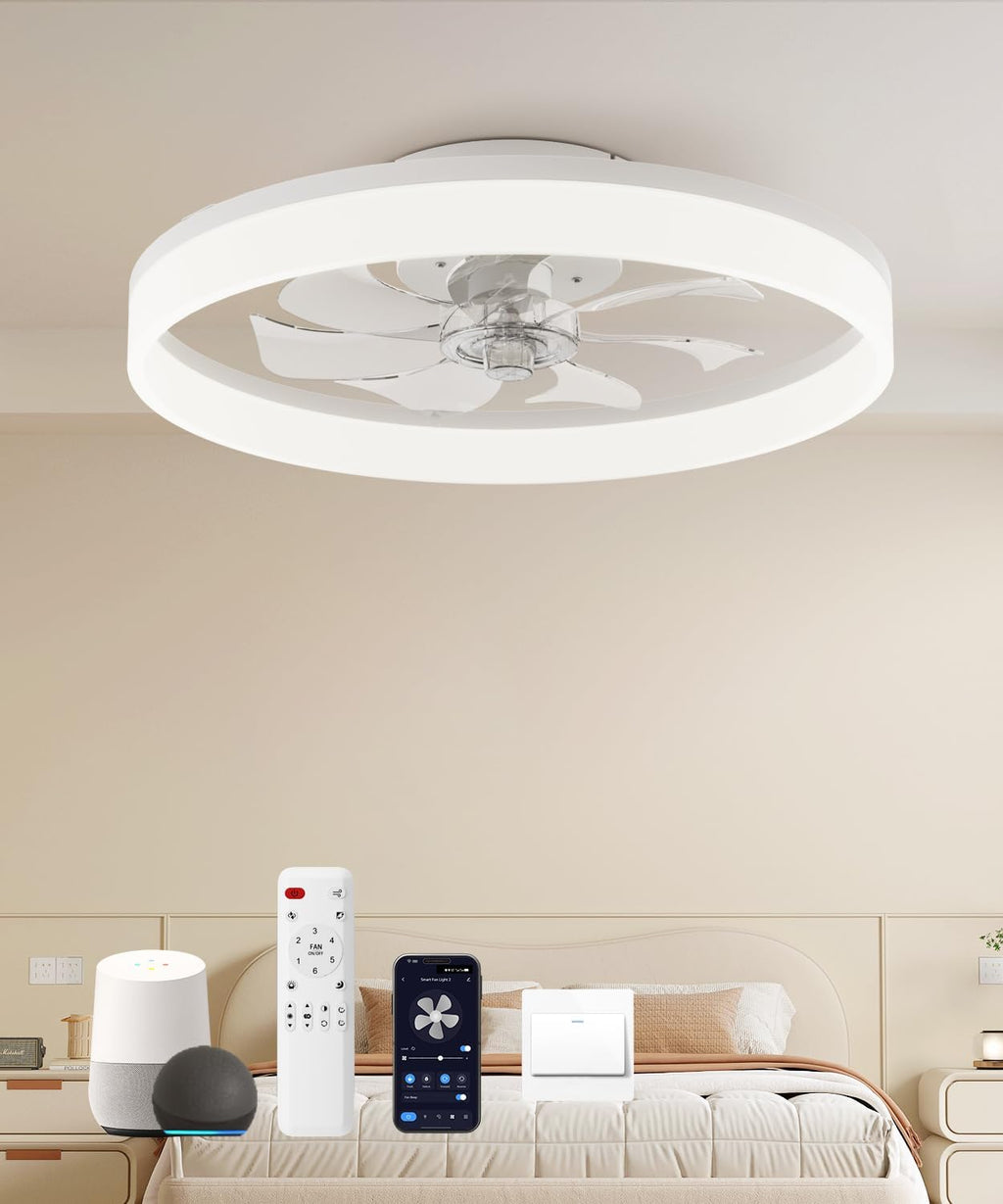 20" Smart Flush Mount Ceiling Fan with Light & Remote