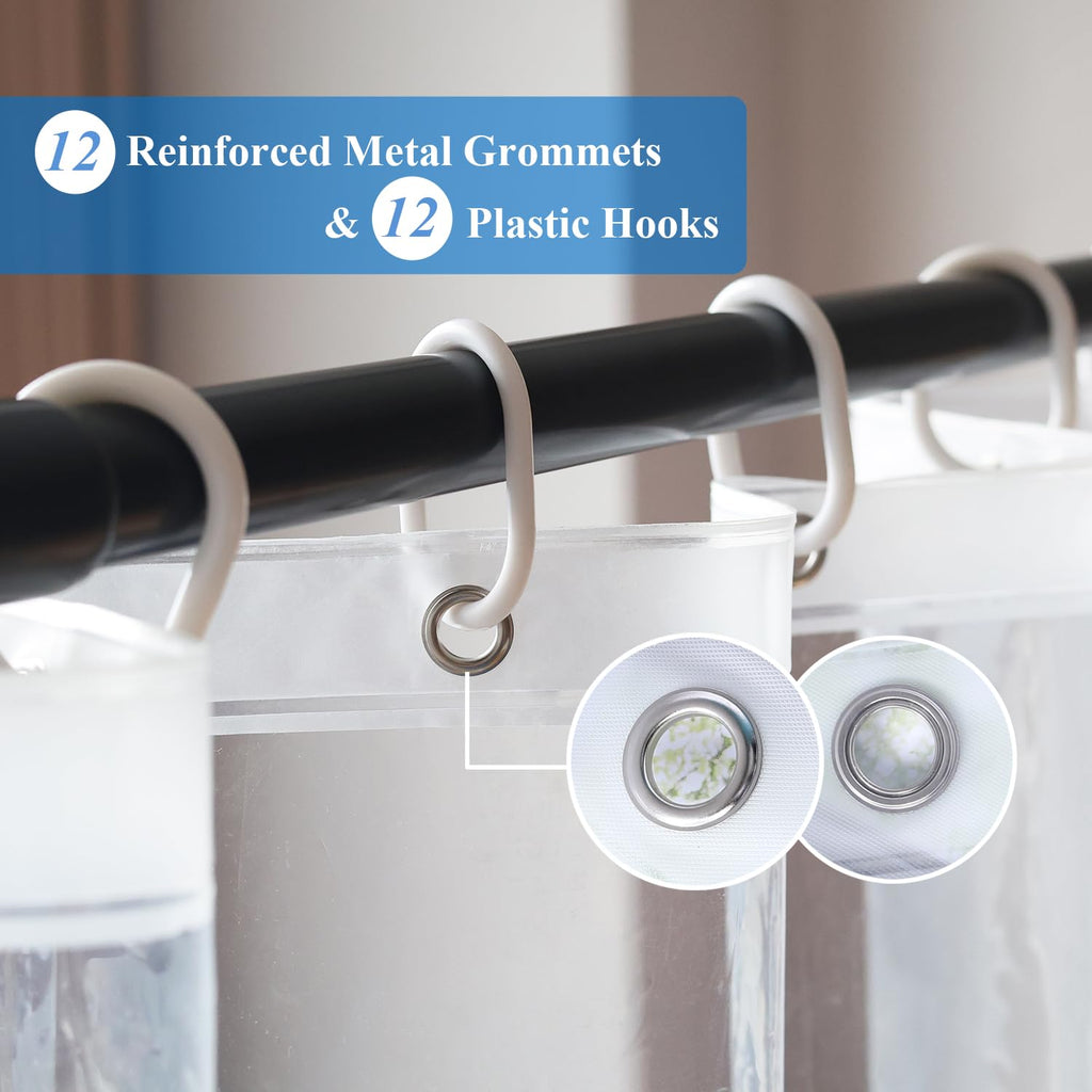 Extra Wide Shower Curtain Liner 108 x 72, Waterproof Heavy Duty Clear Vinyl Shower Liner and Bathtub, 18 Plastic Hooks