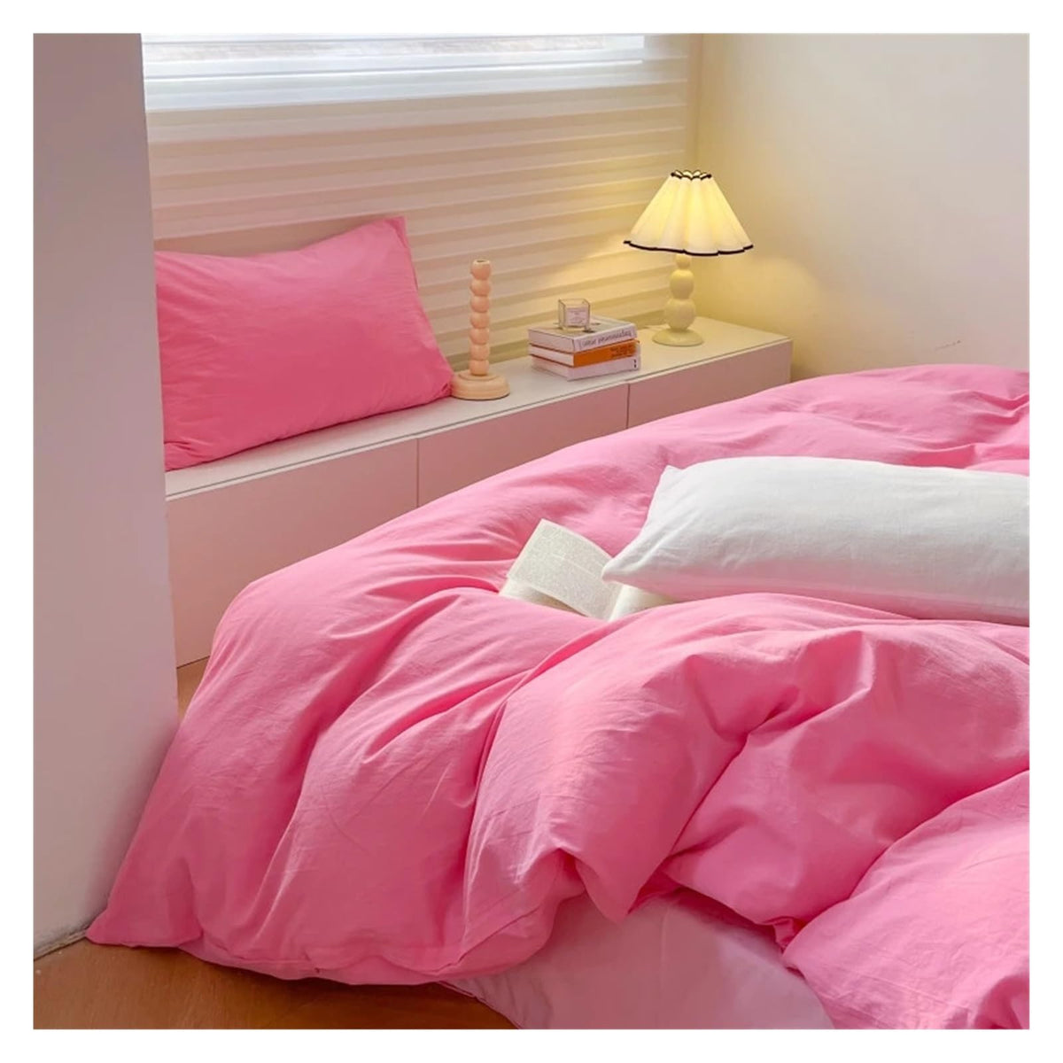 Cotton Waffle Jacquard Bright Color Four Piece Set Washed Cotton Bed Sheet and Quilt Cover, Bed Sheets