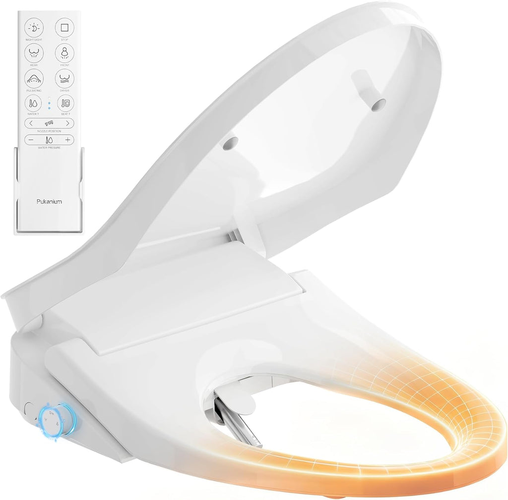 Heated Elongated Smart Bidet Toilet Seat with Feminine Wash and Air Dryer, Adjustable Water Temperature, Pressure and Nozzle Position, Soft-Close Lid