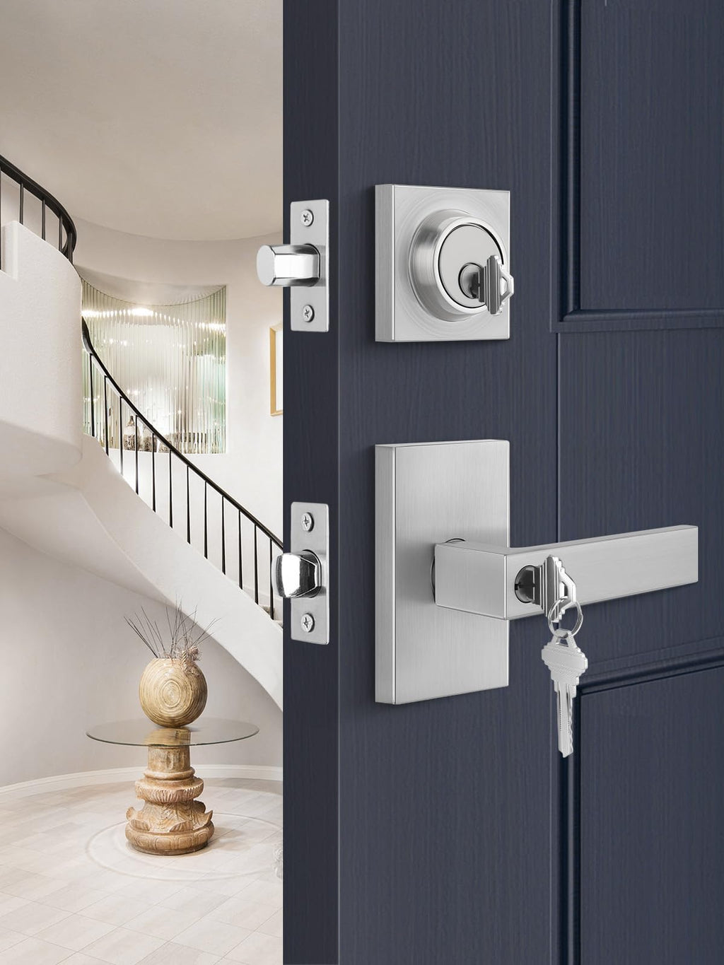 Brushed Nickel Exterior Door Handle with deadbolt 1 Pack