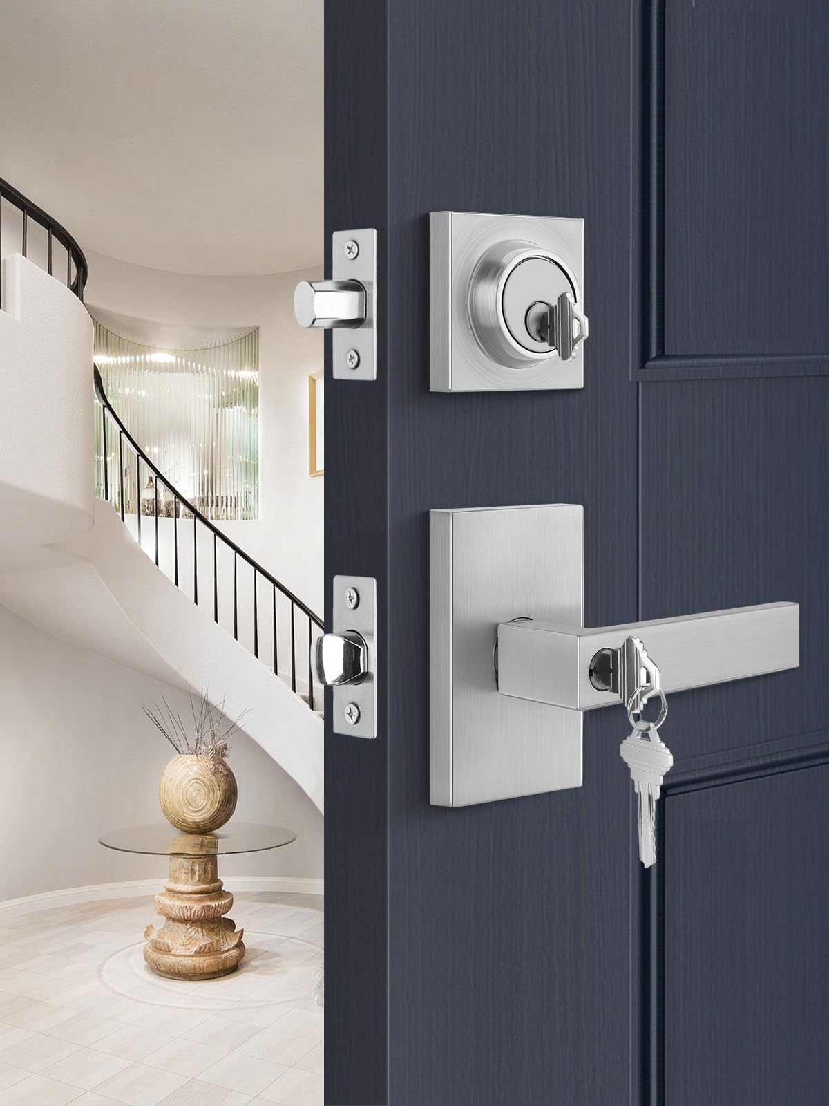 Brushed Nickel Exterior Door Handle with deadbolt 1 Pack
