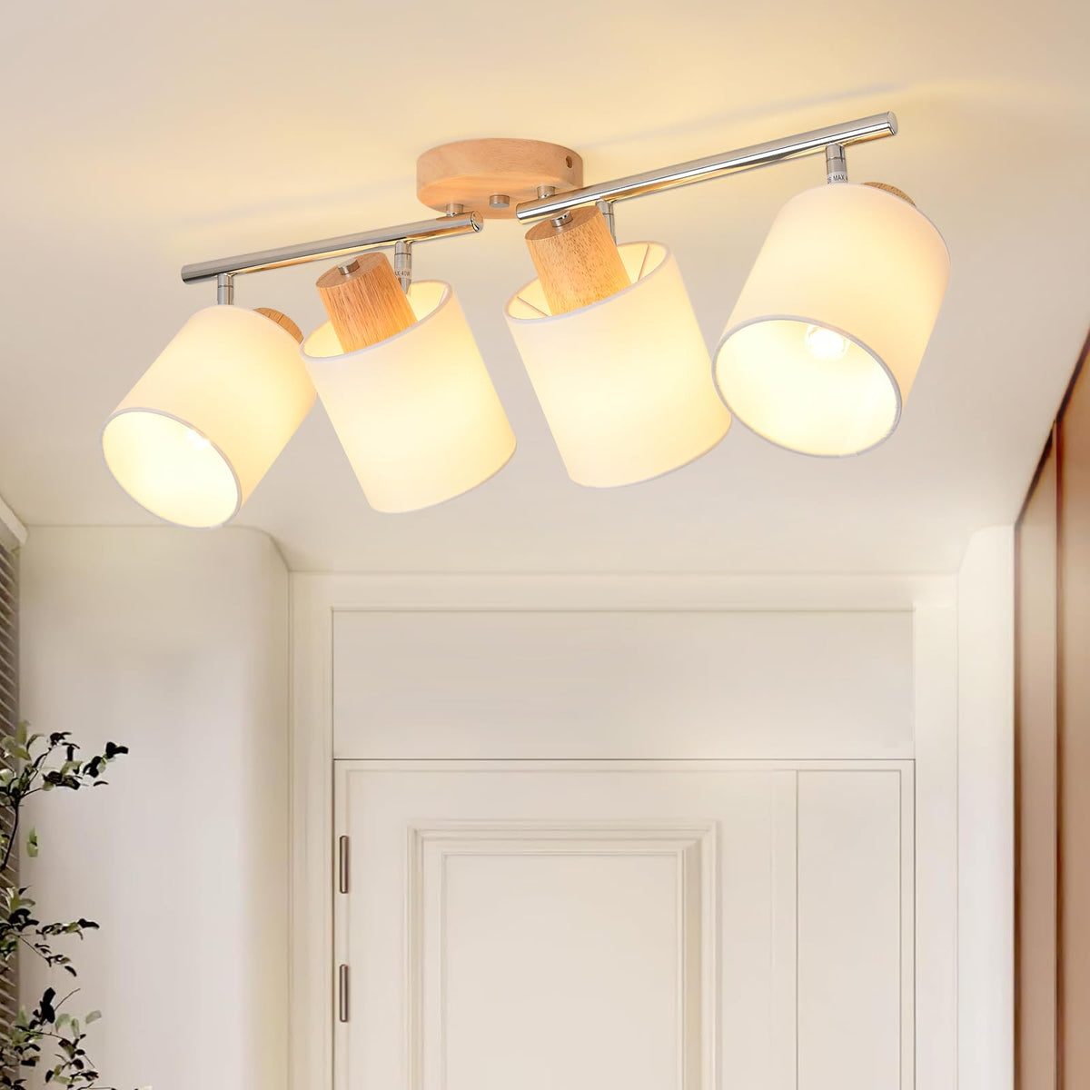 Track Lighting Kit Wooden Ceiling Spotlight Fabric Shades Rotatable
