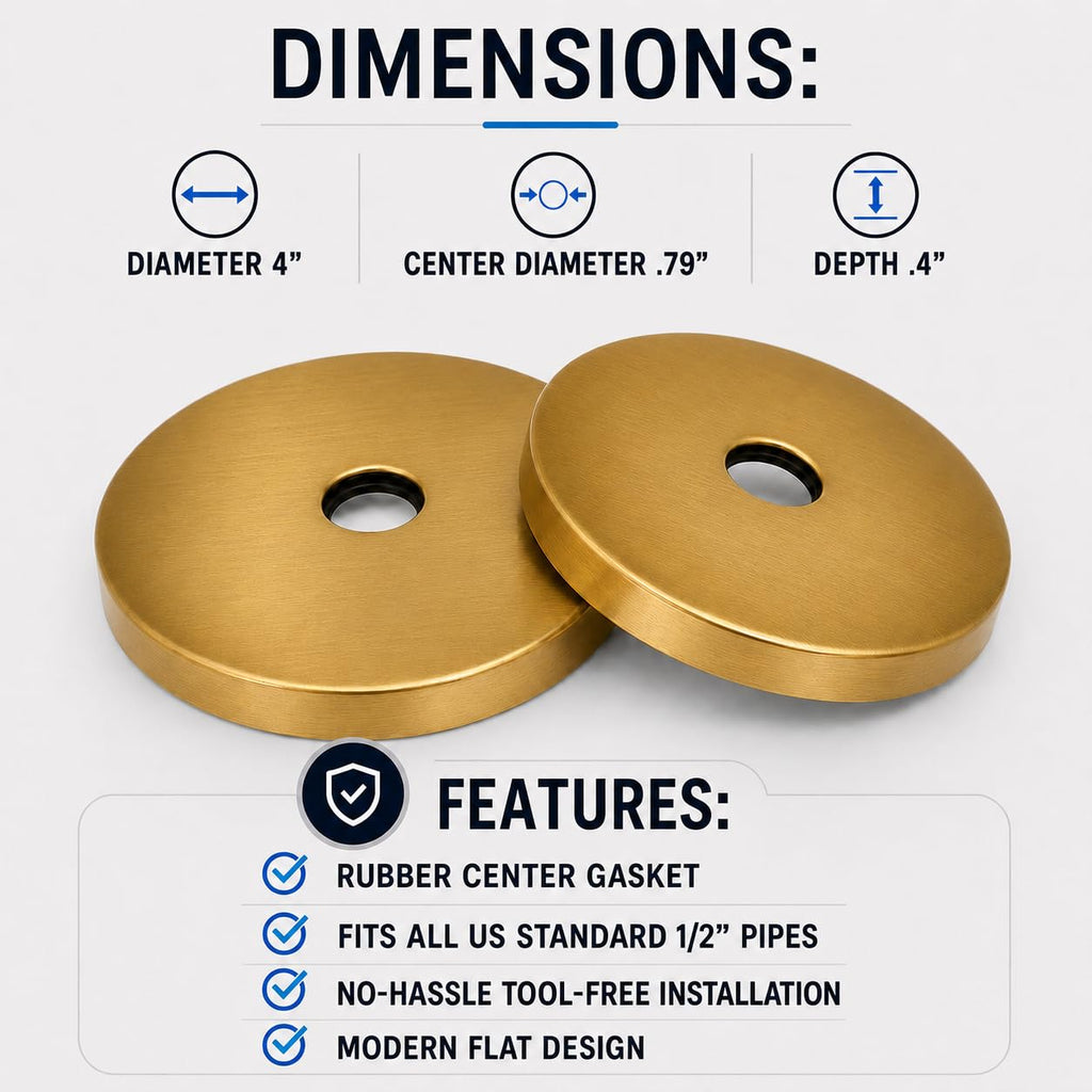4" Modern Oversized Shower Arm Flange | Universal Replacement Escutcheon Cover Plate (Brushed Gold)