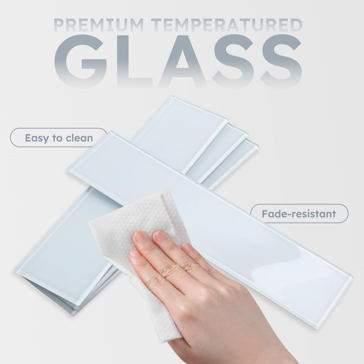 Peel and Stick Glass Subway Tiles, Light Blue, 3x12 Inch, Glass Backsplash Bathroom Wall Tiles, Pack of 20 Pieces