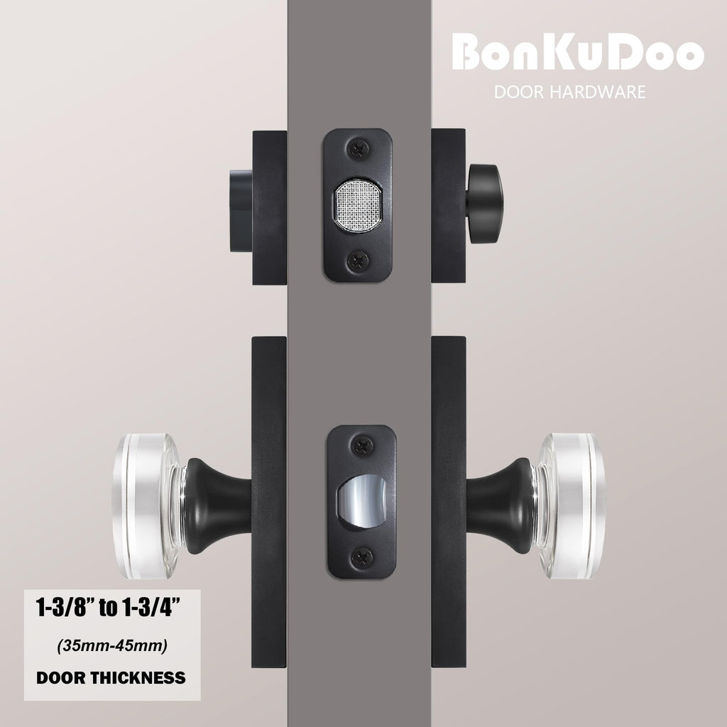 Black Glass Crystal Door Knobs with Deadbolt, Single Cylinder Deadbolt Set