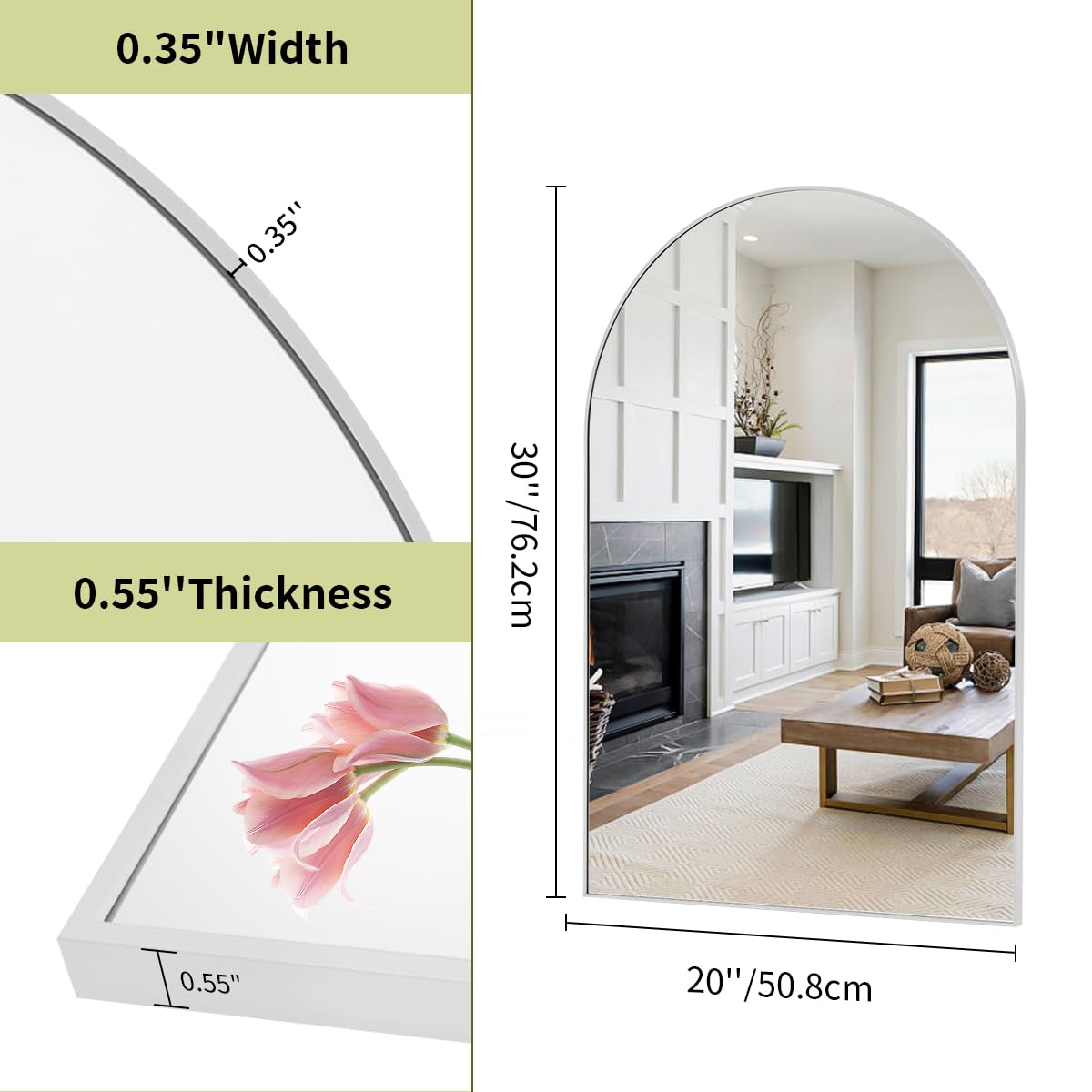 20"x30" Arch Bathroom Wall Mirror, Silver