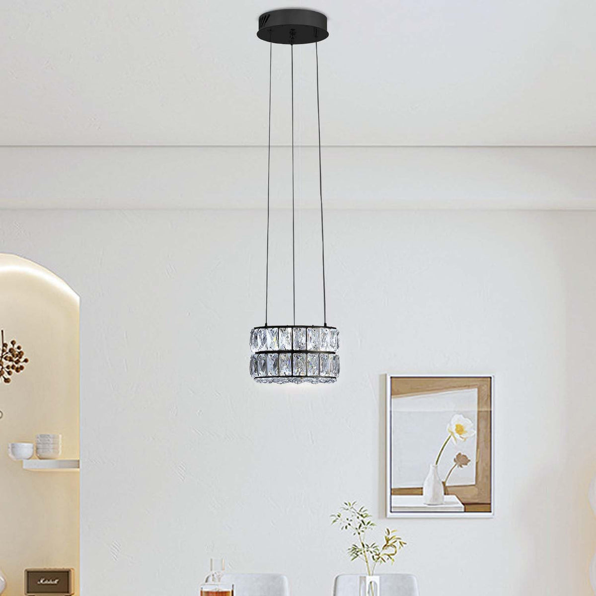 Small Modern LED Ring Chandelier with Dimmable Crystal Light