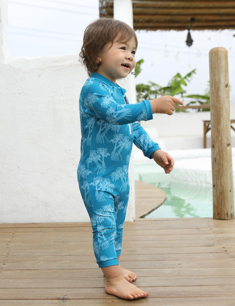 Baby Toddler Swimsuit UPF 50+ Protection Rash Guard Boy Swimsuits One Piece Bathing Suit Crotch Zipper for Quicker