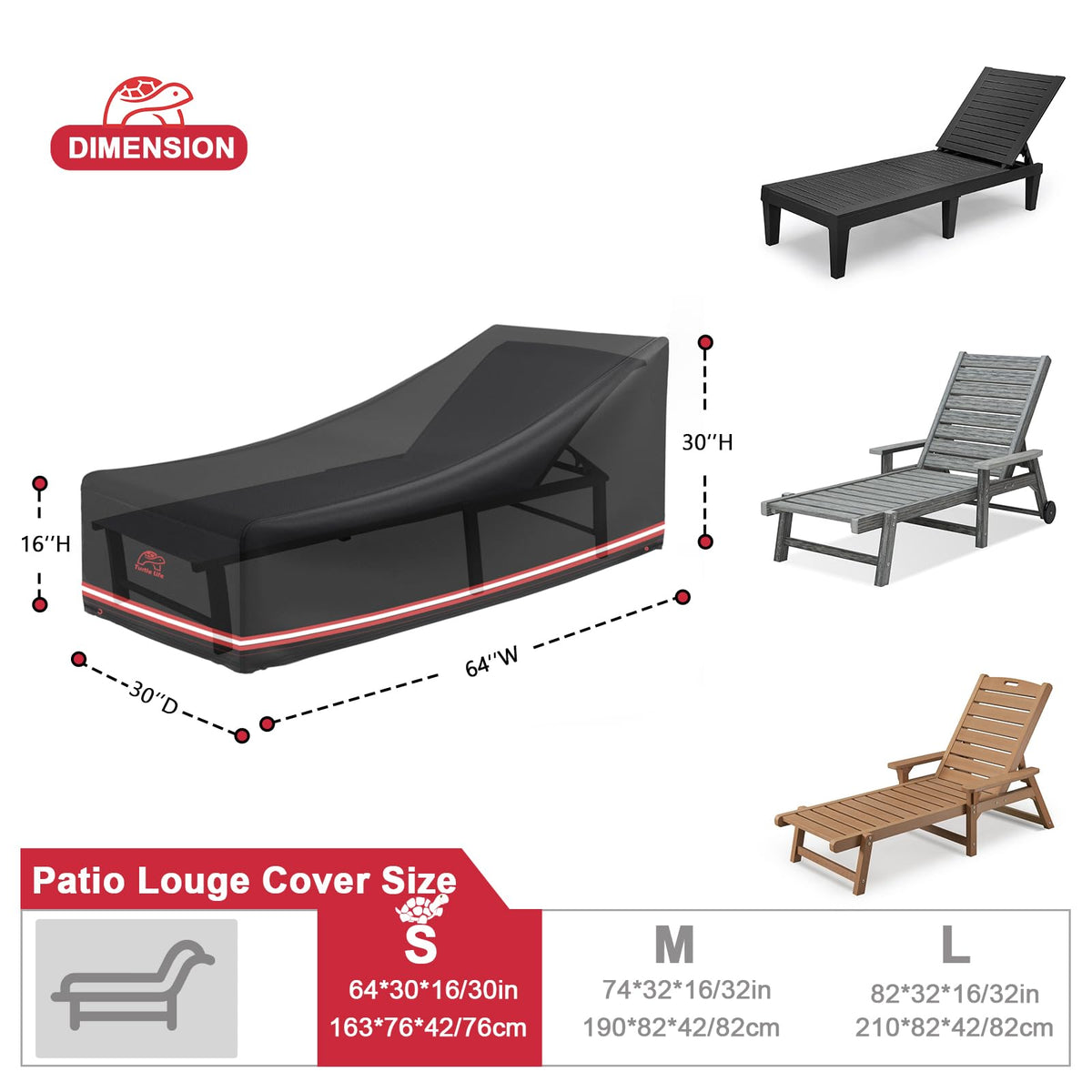 Patio Lounge Chair Cover Waterproof Heavy Duty Outdoor Chaise Lounge Covers with Upgrade Air Vent, 1 Pack - 64L x 30W