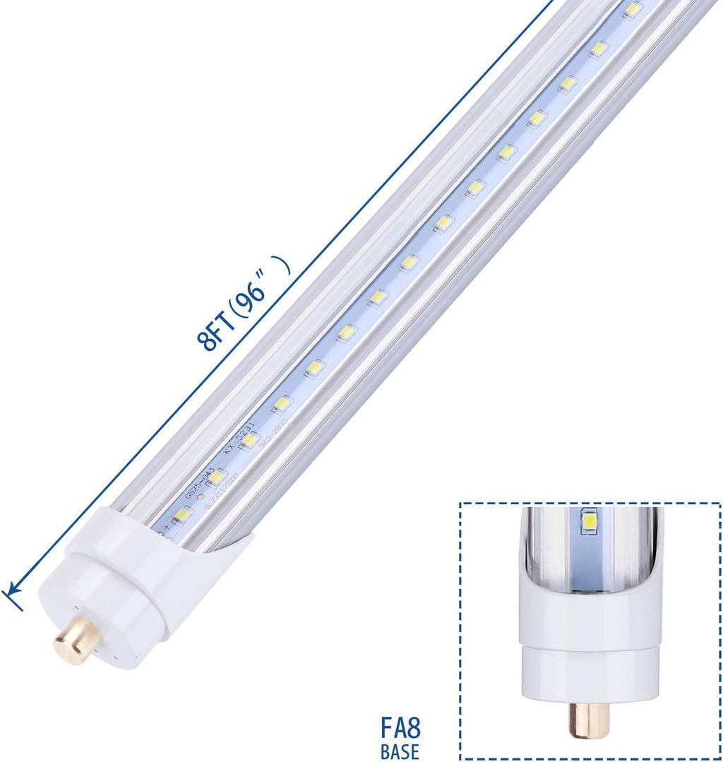 T8 8FT LED Light Tube 45W (Ballast Removal) Clear Cover, Single Pin FA8 Base, Replace 100W Fluorescent Lamp Shop