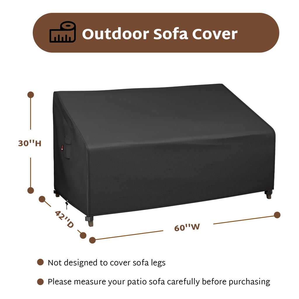 Patio Furniture Sofa Covers 60W x 42D x 30H 2-Seater inch Outdoor Waterproof Couch Loveseat Bench Cover, Black