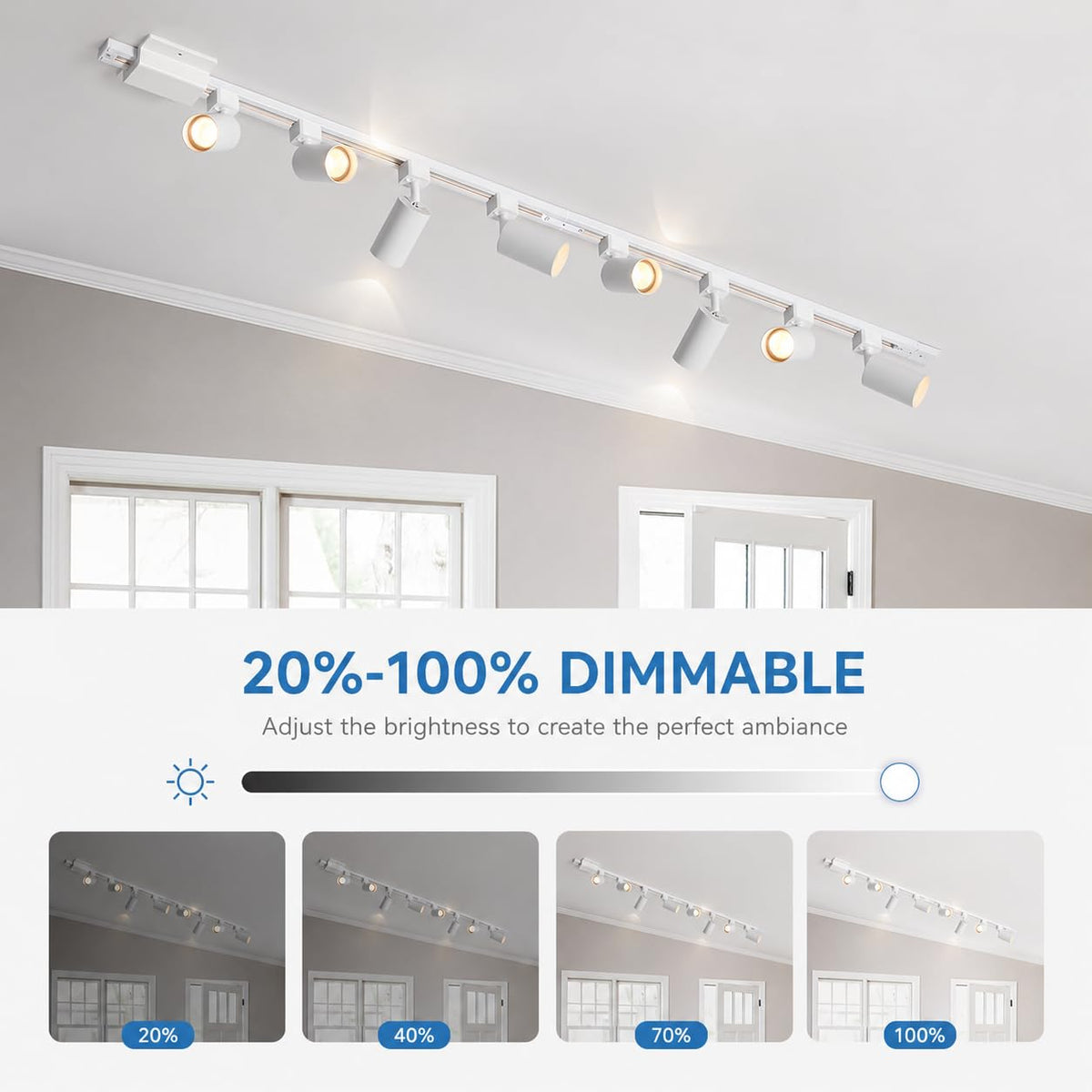 8FT LED Track Lighting Kit with 3-Color GU10 Bulbs, Dimmable 6 Lights White
