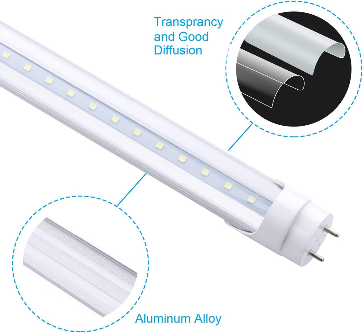 T8 4FT 48" 22W LED Tube Light, 6000K Cool White, Clear Cover, G13 Base Two Pins,Dual-End Powered, T8 T10 T12 Ballast