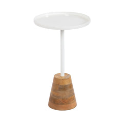 Inspired Saarinen Style Tira Scandinavian Round Side Table, 14 x 24, White and Natural Wood, Modern Circle for Use as Bedroom Nightstand or
