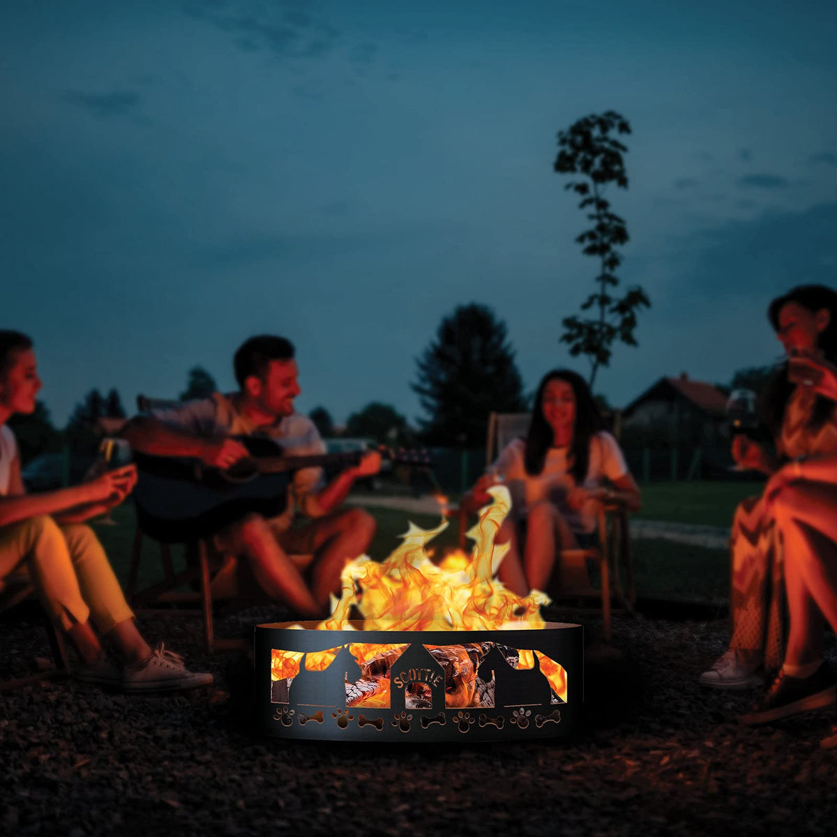 Scottie Unpainted 12 in. Tall 48 in. Diameter Outdoor Fire Ring - 48 x 48 x 12 in. - Rustic Black Color
