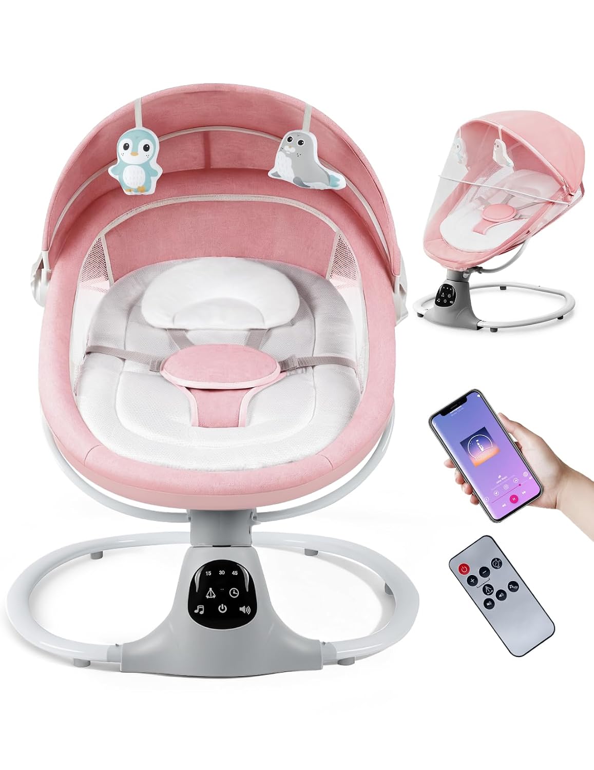 Electric Baby Swing for Infants to Toddler, 12 Music, Remote Control and Bluetooth, Portable Swing for Baby Boy Girl