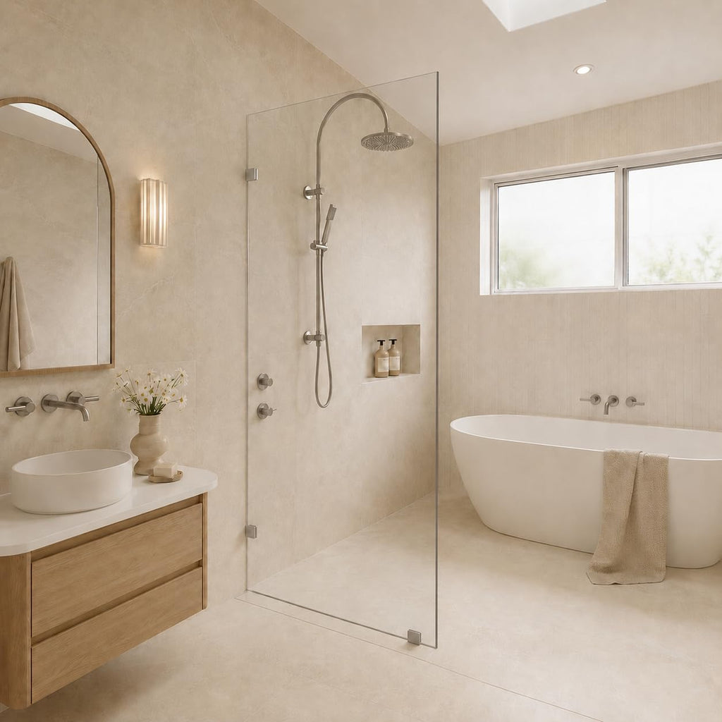 30" x 72" Frameless Fixed Shower Panel, 3/8" Clear Tempered Glass, Chrome