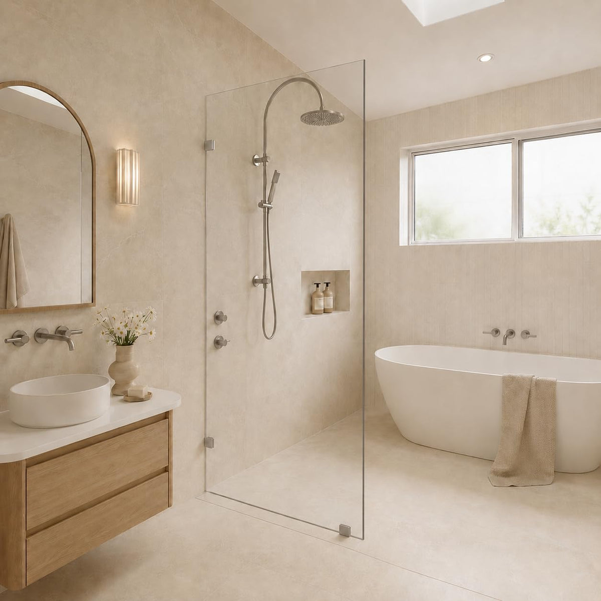 30" x 72" Frameless Fixed Shower Panel, 3/8" Clear Tempered Glass, Chrome