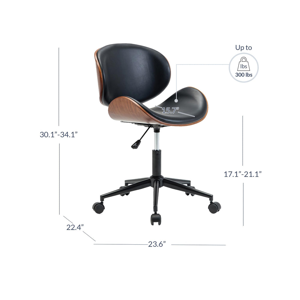 Inspired Eames Style Mid Century Modern Shell Chair, Classic Tripod Design Walnut Plywood Faux Leather Upholstered Lounge Armless Chair