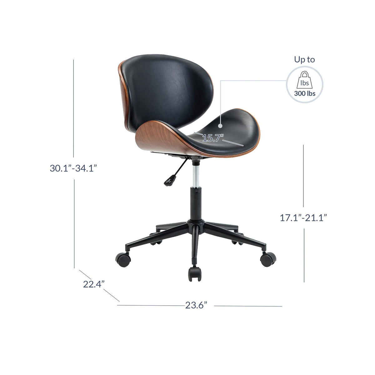 Inspired Eames Style Mid Century Modern Shell Chair, Classic Tripod Design Walnut Plywood Faux Leather Upholstered Lounge Armless Chair